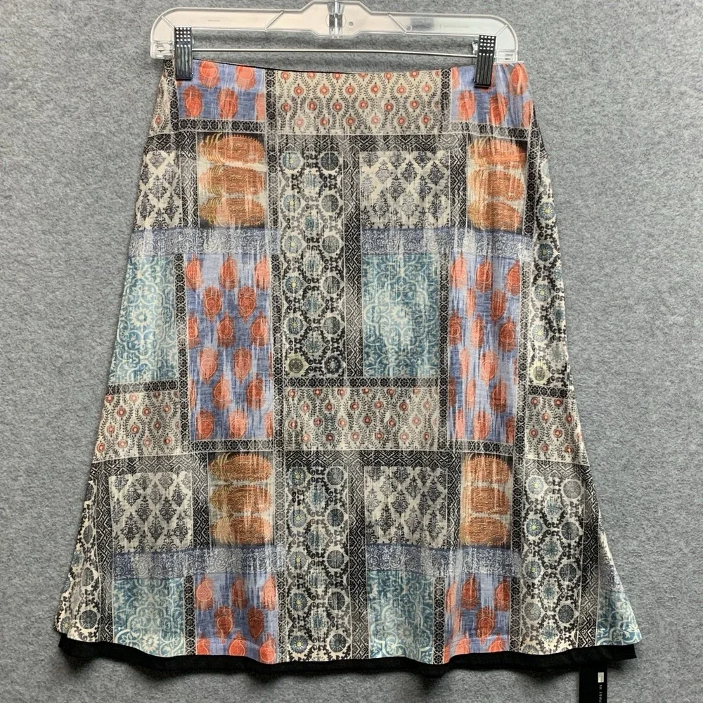 Nally & Millie Women XS Reversible Skirt Patchwork Print/Black Travel Minimal US